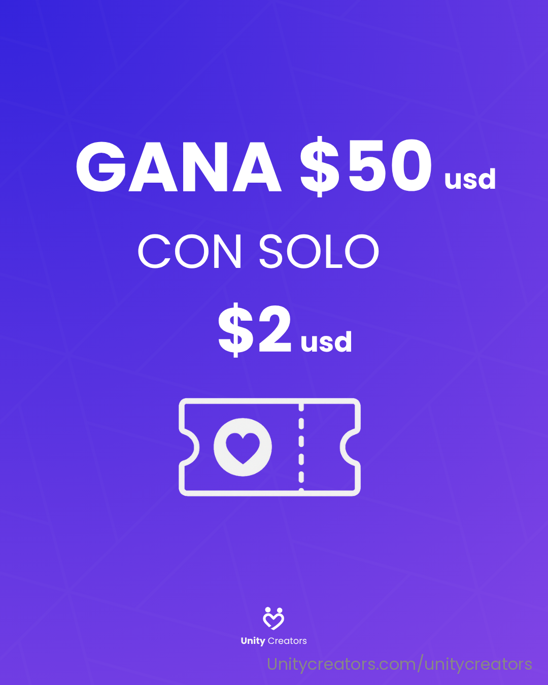 🎟️ ¡Sorteo Exclusivo en UnityCreators! 🚀

¿Quieres ganar $50 USD en efectivo solo por apoyar nuestra comunidad? 💜

Participar es súper fácil:
💸 Cada ticket cuesta solo $2 USD
🎫 Cuantos más tickets compres, más chances tienes de ganar
🏆 1 ganador se lleva los $50 USD directo a su cuenta UnityCreators

🗓️ Duración del sorteo hasta el día 30/10/2025
📍 Anuncio del ganador: en vivo desde nuestra página oficial de UnityCreators

🔒 Sorteo 100% transparente y verificable — todos los participantes podrán ver cómo se elige el ganador en tiempo real.